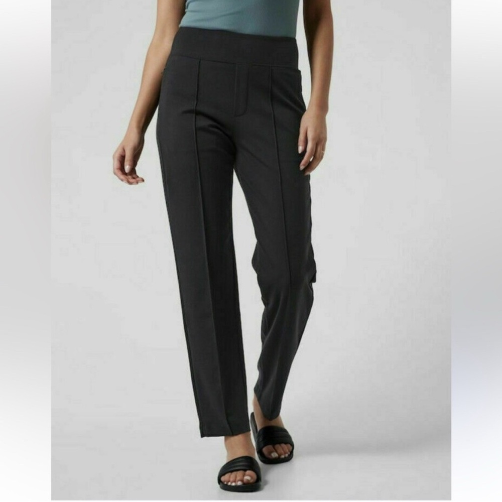 ATHLETA Eastbound Straight Pant Black Stretch Pull On Trouser Office Business